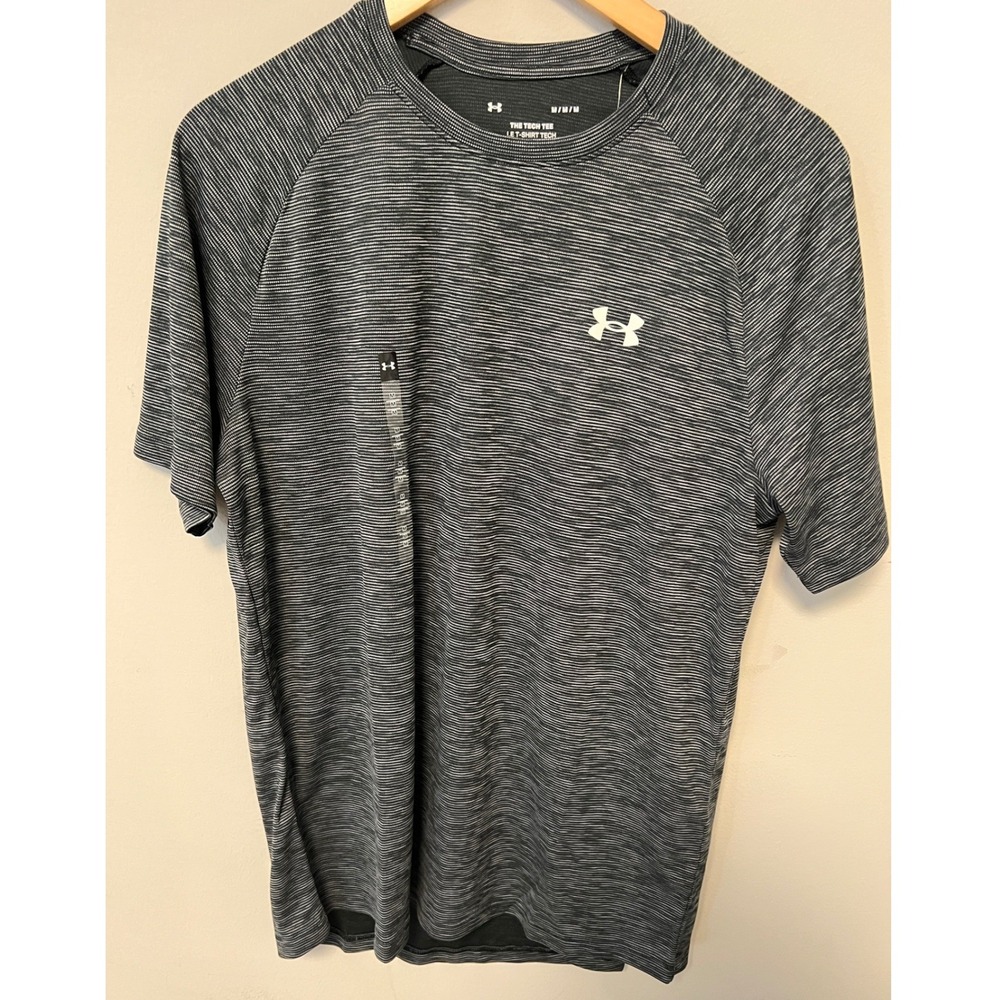 Under Armour Tech Tee Mens Medium Black Gray NWT Short Sleeve Loose Fit Shirt